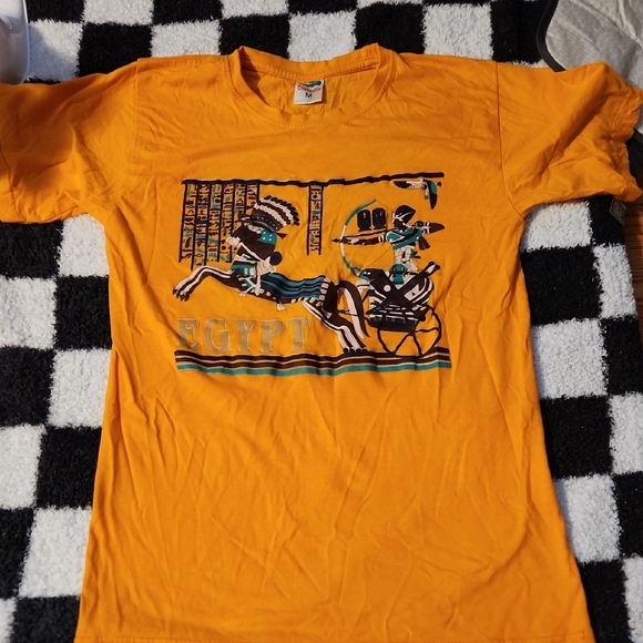 Tops - 💀Orange Graphic T-Shirt with Egyptian Design